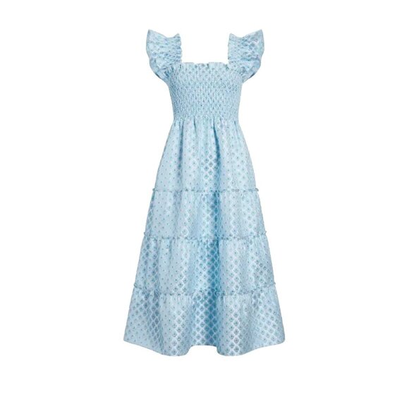 Hill House Dresses & Skirts - NWT Hill House Ellie Nap in Blue White Brocade Snowflake Smocked Midi Dress XL
